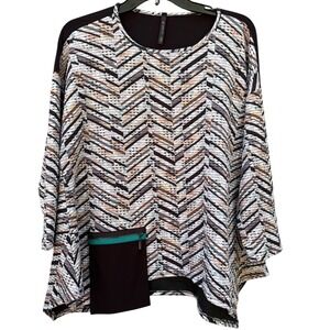 IC by Connie K Womens Large Top Brown Black Chevron Asymmetrical Art to Wear